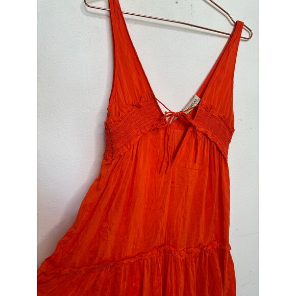NICHOLAS Orange Mylah Plunge Neck Tie Front Beachy Boho Maxi Dress Size US 4 - Picture 9 of 16
